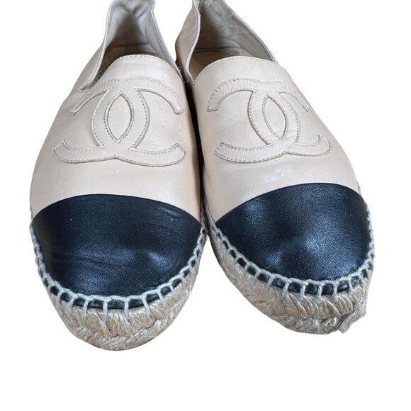 Chanel CC Cap Toe Lamb Leather Espadrille Flat Shoes Size 39 - Picture 3 of 12